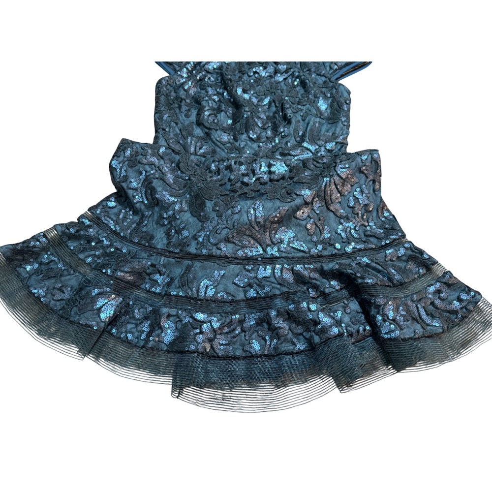 Tadashi Shoji Teal Sequin Lace Ruffle Cocktail Evening Glam Dress 6 NEW Mermaid - Picture 4 of 13
